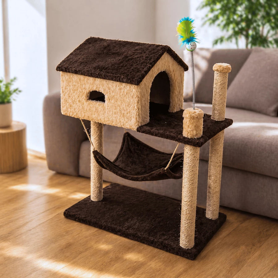 Arranhador Completo com Casa e Brinquedo para Gatos