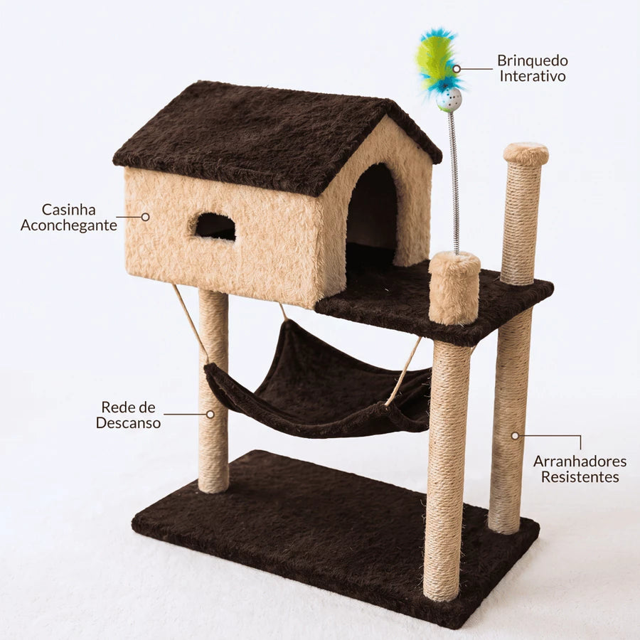 Arranhador Completo com Casa e Brinquedo para Gatos