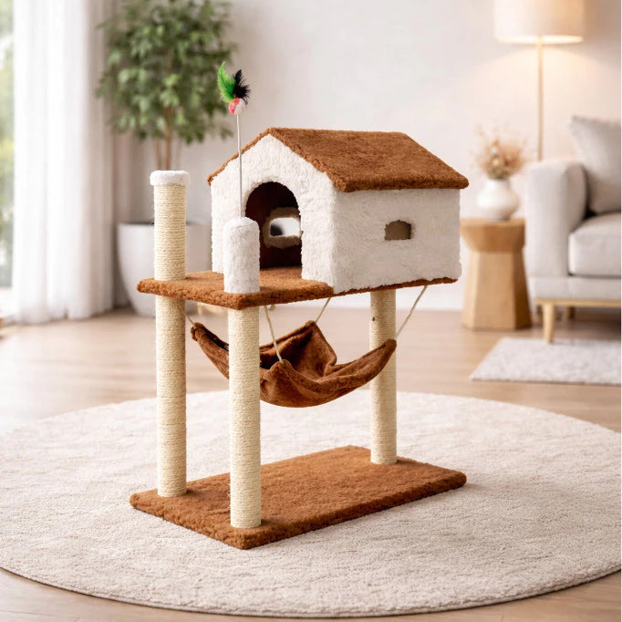 Arranhador Completo com Casa e Brinquedo para Gatos