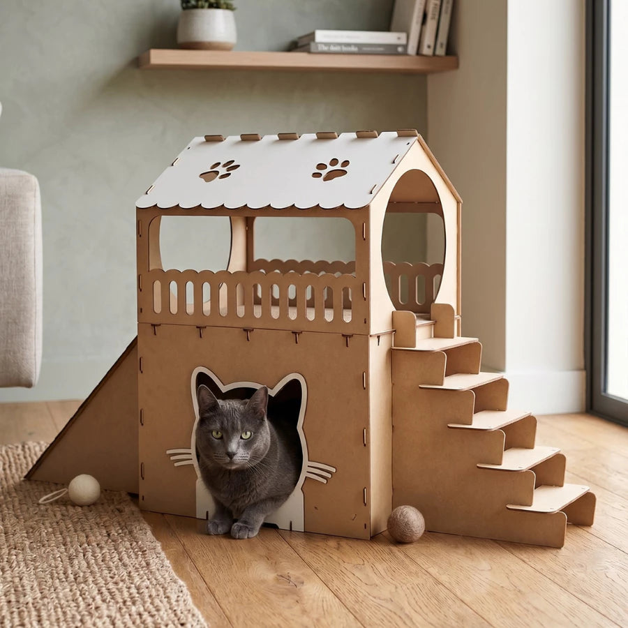 Casa Completa com Rampa e Escadas para Gatos