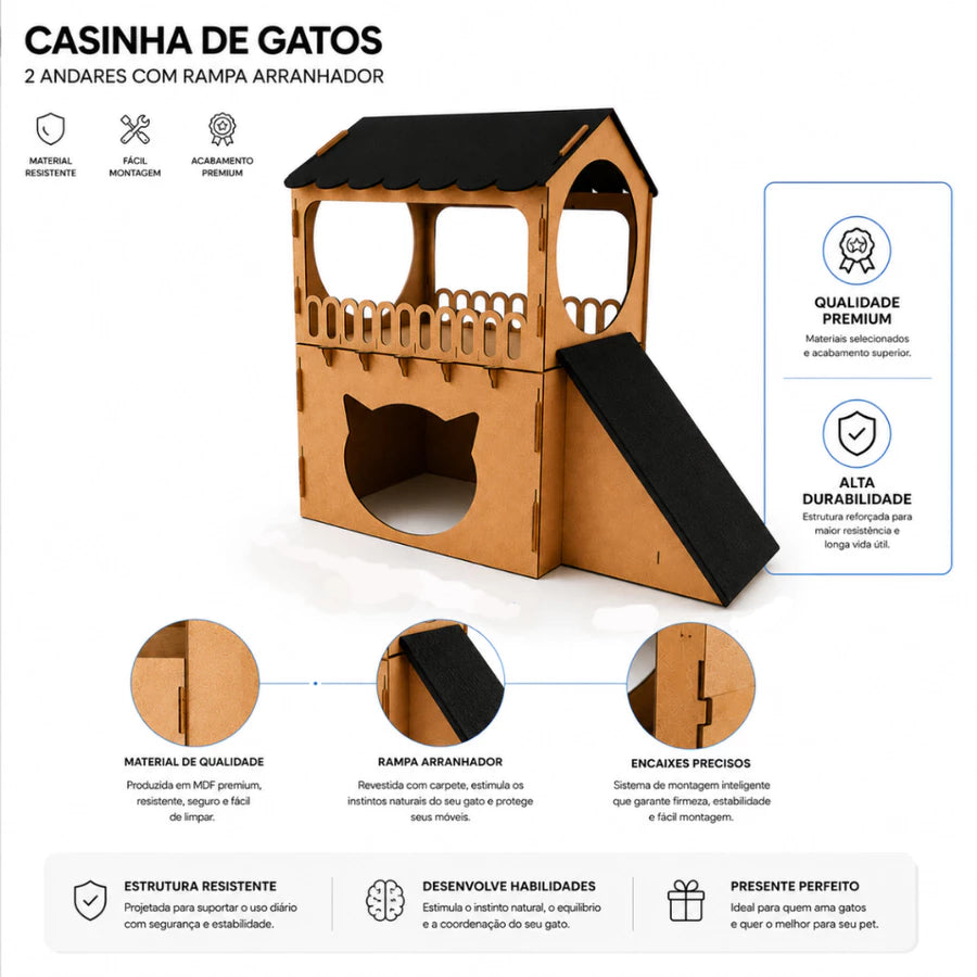 Casa com Rampa e Arranhador para Gatos