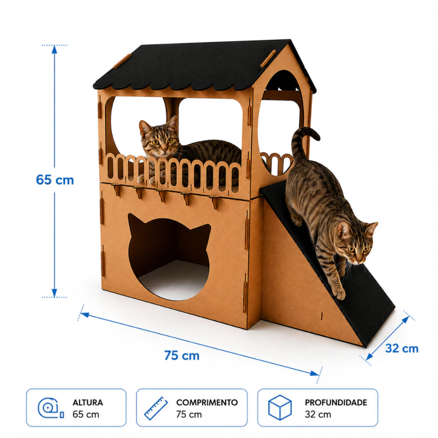 Casa com Rampa e Arranhador para Gatos