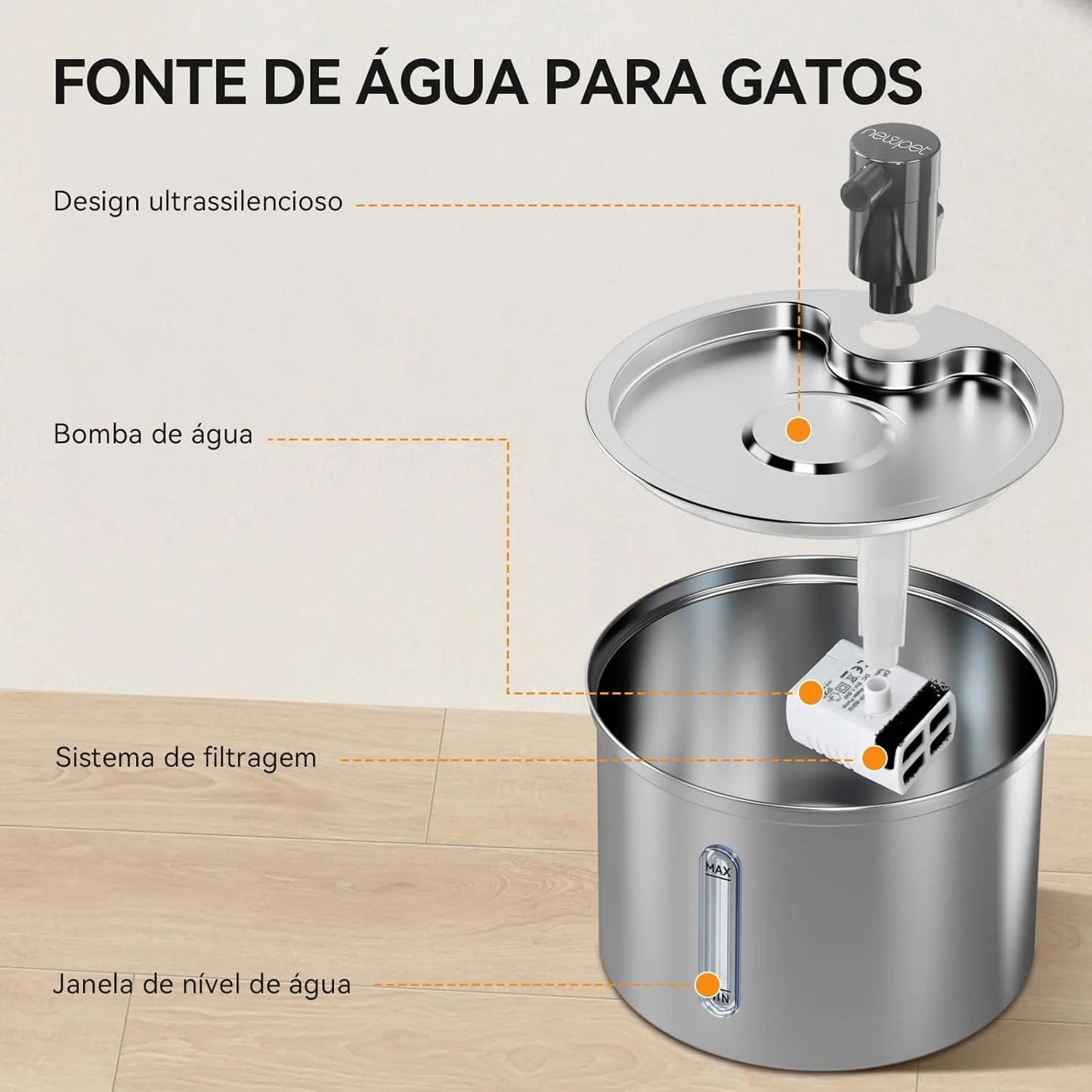 Fonte de Aço Inoxidável para Gatos