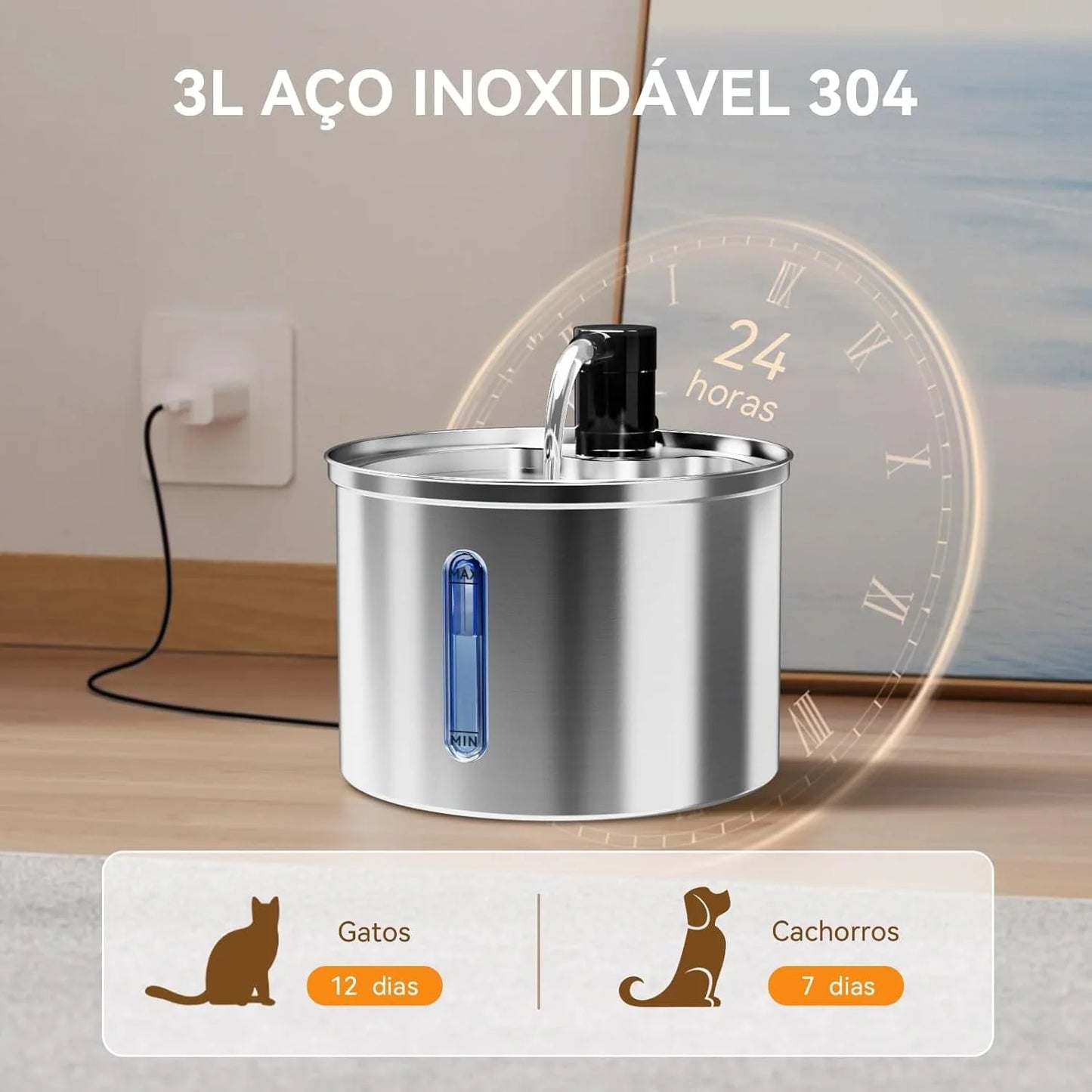 Fonte de Aço Inoxidável para Gatos